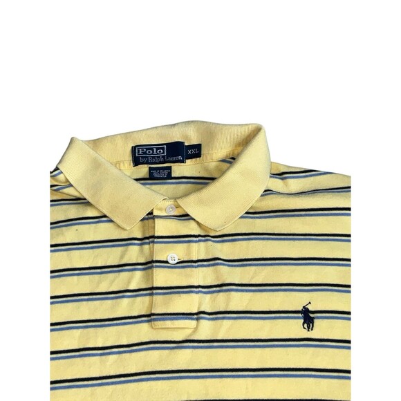 Ralph Lauren Shirt Men’s 2XL Yellow Blue Stripe Short Sleeve Polo Casual - Picture 4 of 6